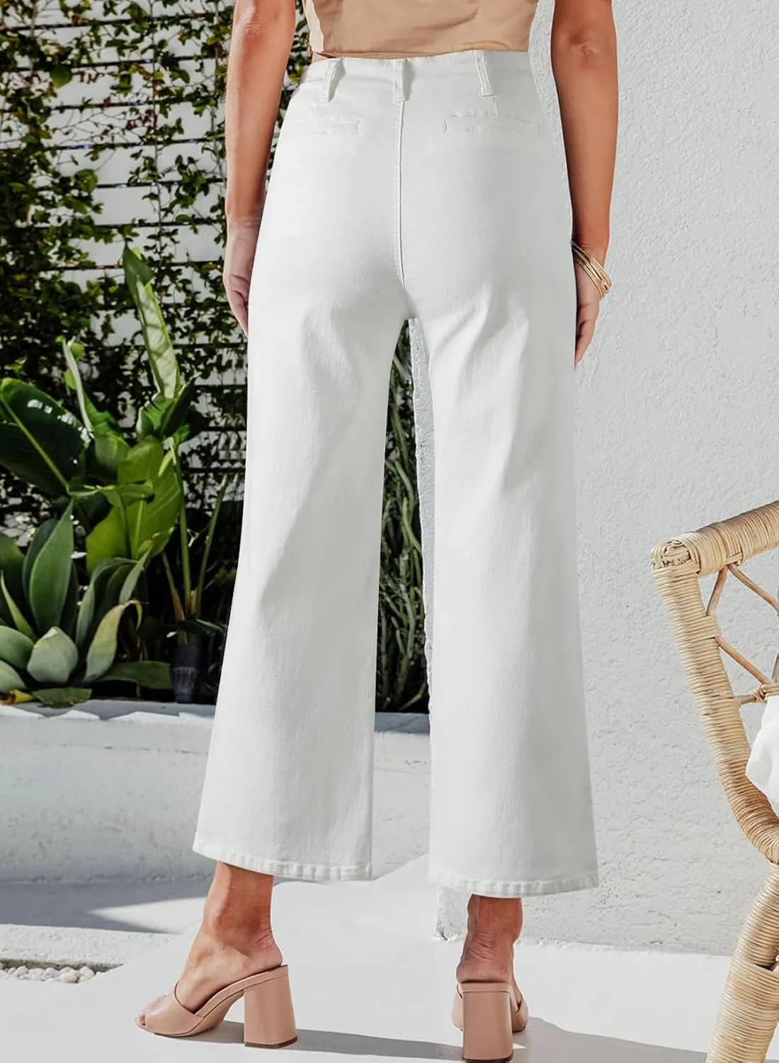 Sidefeel Women's Wide Leg Jeans High Waisted Zimbaplatinum Stretchy Straight Leg Jeans Buttoned Loose Denim Pants with Pocket