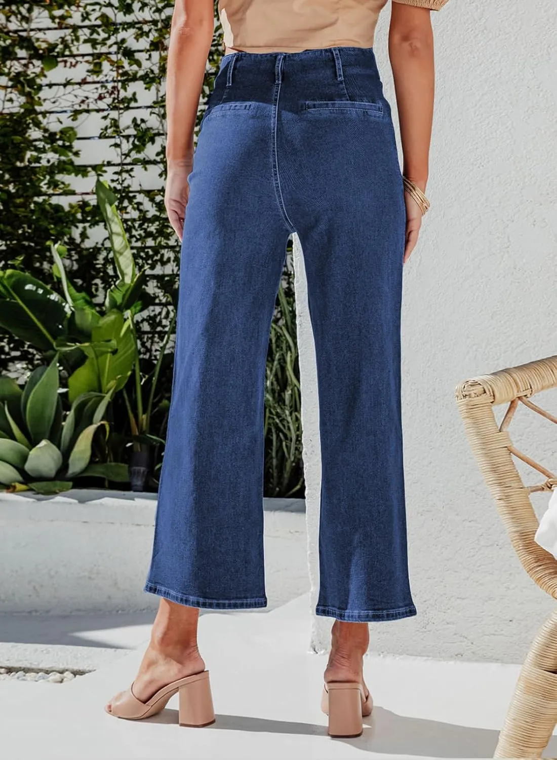 Sidefeel Women's Wide Leg Jeans High Waisted Zimbaplatinum Stretchy Straight Leg Jeans Buttoned Loose Denim Pants with Pocket