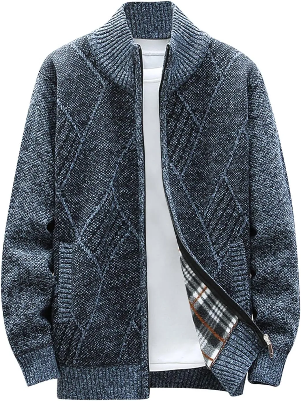 SMIDOW Men's Cardigan Sweaters Knitted Stand Collar Regular Fit Jacket Full Zip Fleece Lined Winter Warm Coat