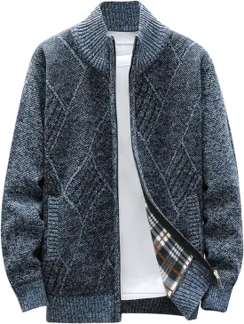 SMIDOW Men's Cardigan Sweaters Knitted Stand Collar Regular Fit Jacket Full Zip Fleece Lined Winter Warm Coat