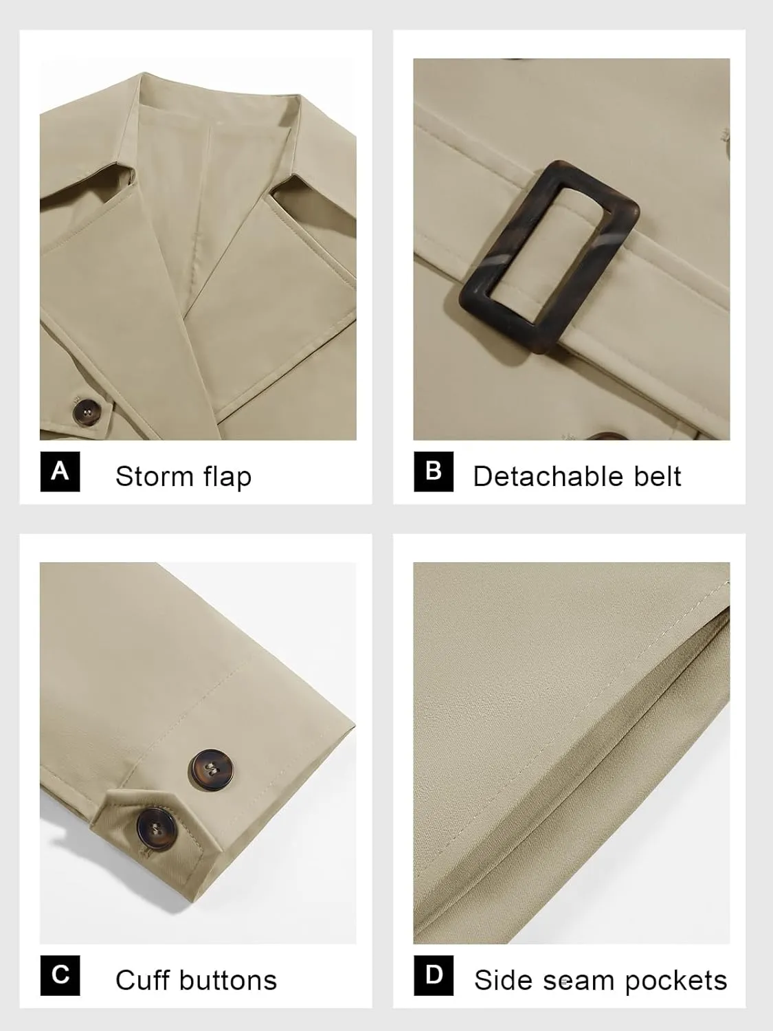 Tankaneo Womens Double Breasted Long Trench Coat Oversized Classic Lapel Belted Overcoat