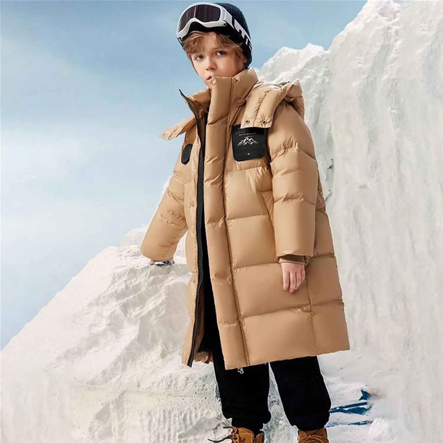 ToddlBy Boys Girls Long Puffer Down Jacket Kids Hooded Down Winter Coat Thick Warm Coat Parka Padded Jacket