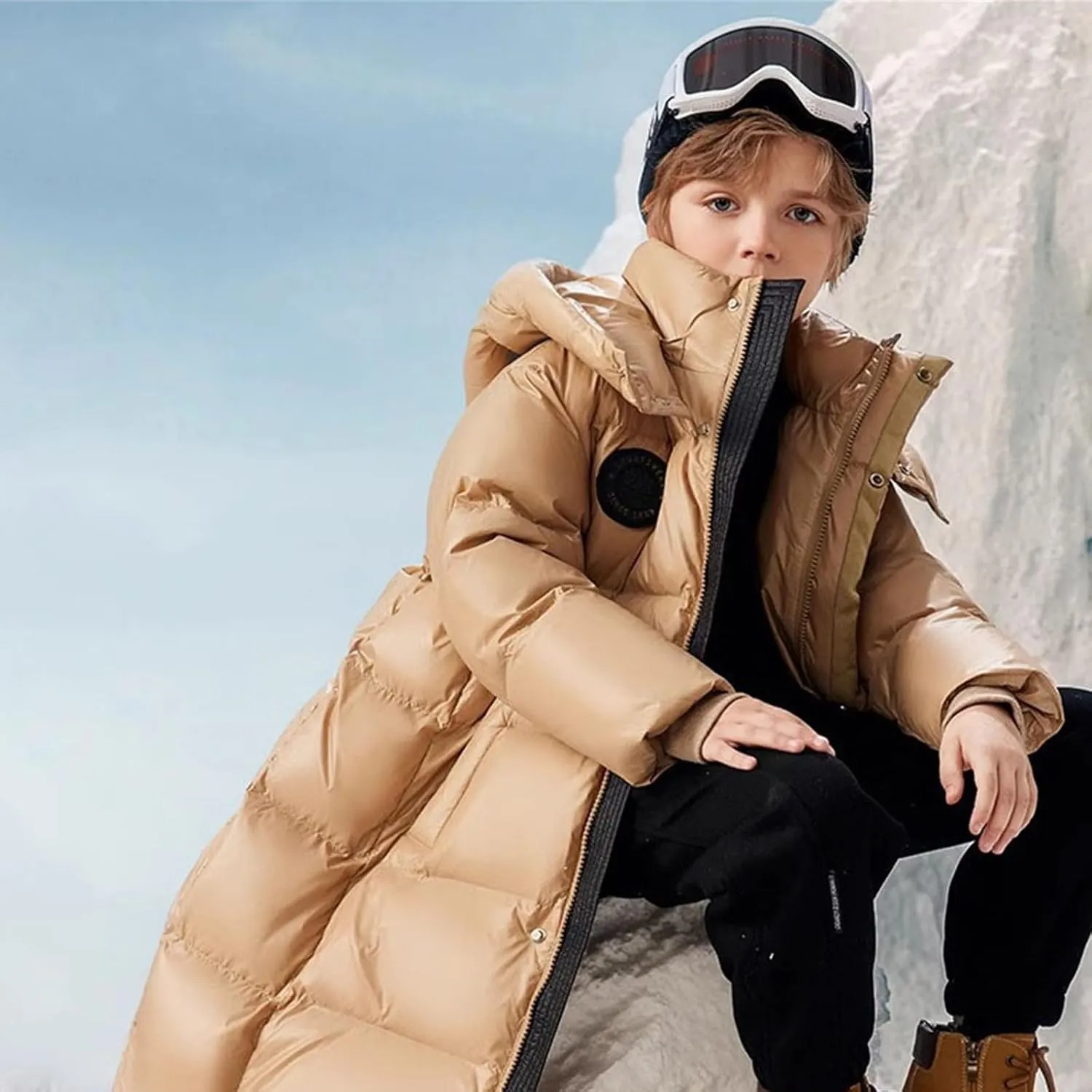 ToddlBy Boys Girls Long Puffer Down Jacket Kids Hooded Down Winter Coat Thick Warm Coat Parka Padded Jacket
