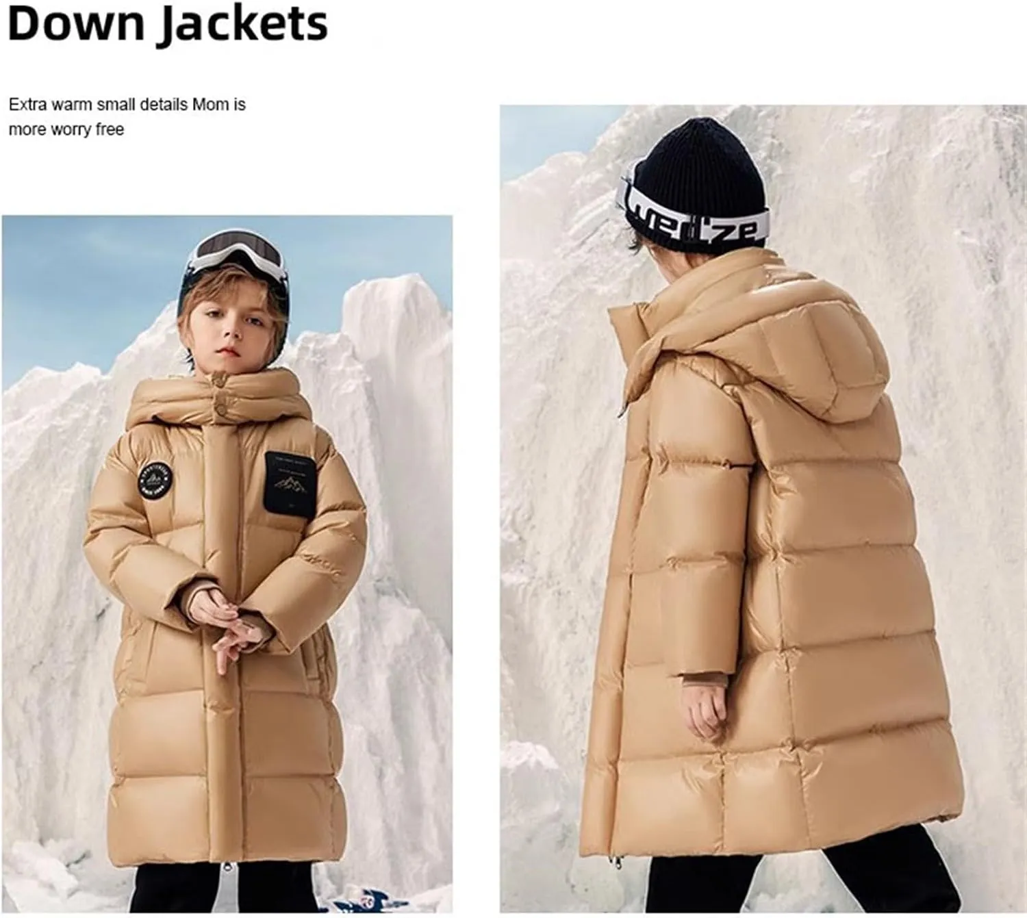 ToddlBy Boys Girls Long Puffer Down Jacket Kids Hooded Down Winter Coat Thick Warm Coat Parka Padded Jacket