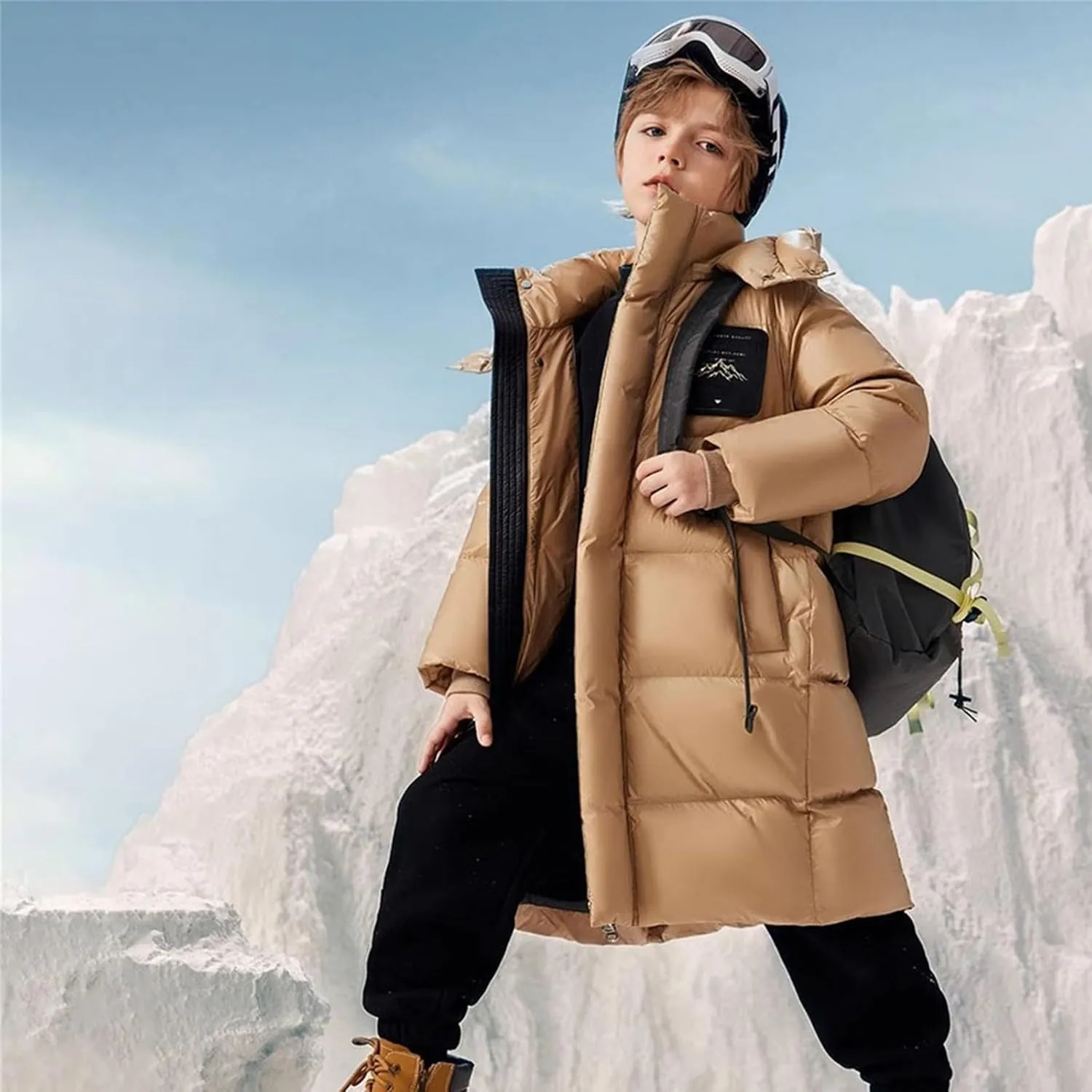ToddlBy Boys Girls Long Puffer Down Jacket Kids Hooded Down Winter Coat Thick Warm Coat Parka Padded Jacket