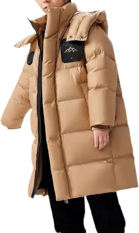 ToddlBy Boys Girls Long Puffer Down Jacket Kids Hooded Down Winter Coat Thick Warm Coat Parka Padded Jacket