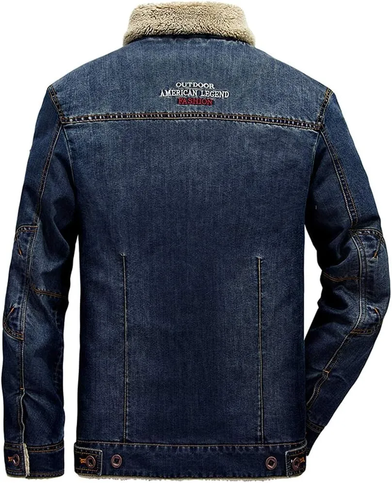 TRENDY XU Men's Slim Fit Fleece Faux Fur Lined Jean Coat For Winter