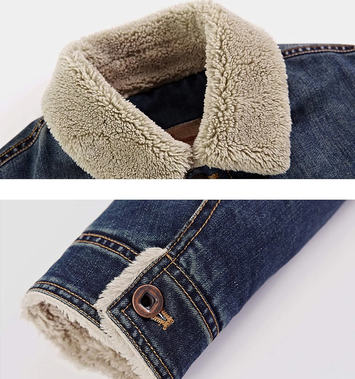 TRENDY XU Men's Slim Fit Fleece Faux Fur Lined Jean Coat For Winter