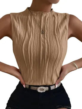 Verdusa Women's Sleeveless Mock Neck Textured Tank Top