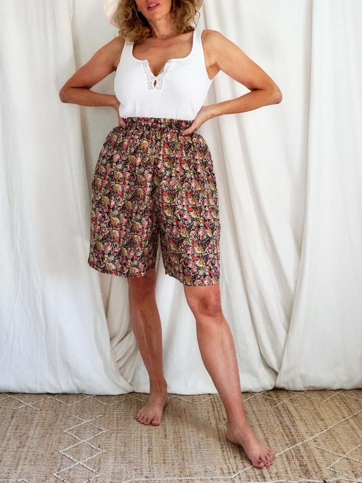 Vintage Silk Floral Short Set