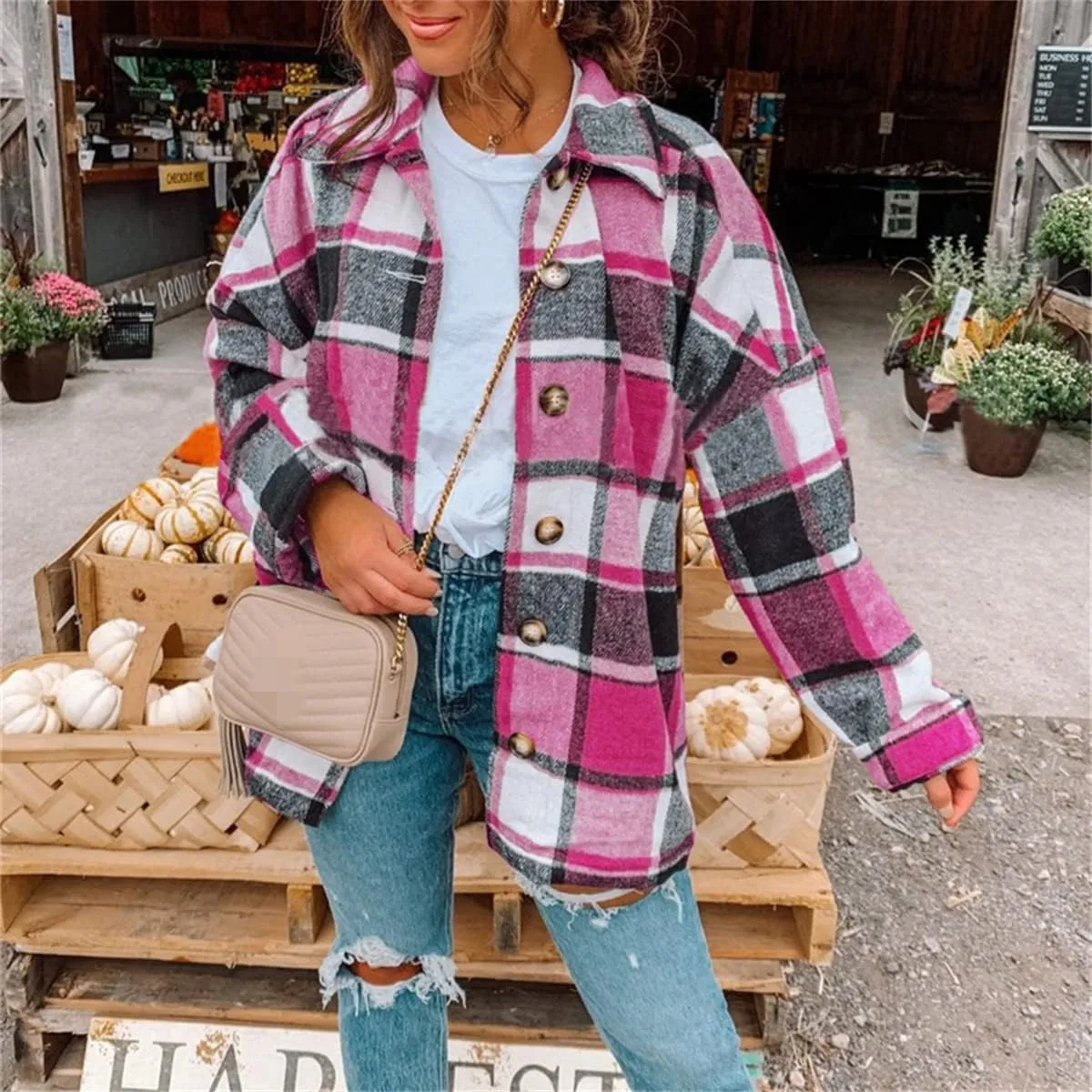 Wankang Womens 2023 Flannel Plaid Shirts Long Sleeve Casual Lapel Button Down Boyfriend Shacket Tartan Jacket Loose Fall Coat