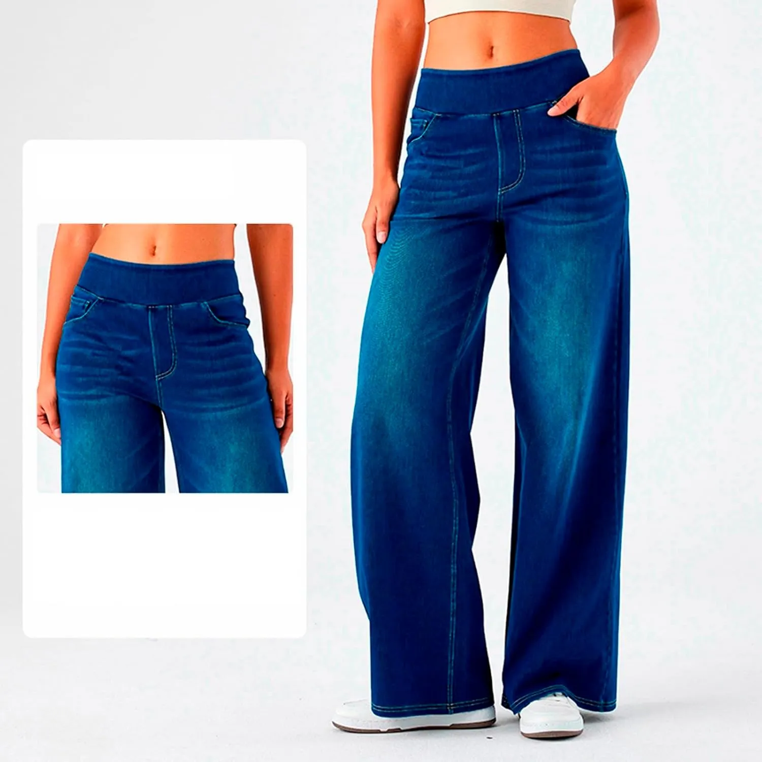 Women Sweatpant Jeans Sweatpants That Look Like Jeans High Waisted Stretchy Pull On Wide Leg Denim Pants with Pockets