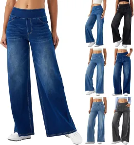 Women Sweatpant Jeans Sweatpants That Look Like Jeans High Waisted Stretchy Pull On Wide Leg Denim Pants with Pockets
