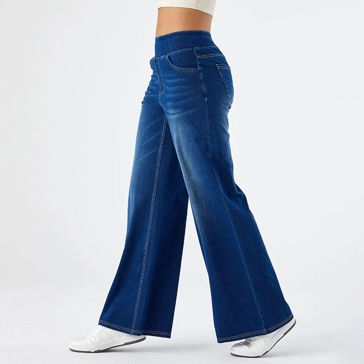Women Sweatpant Jeans Sweatpants That Look Like Jeans High Waisted Stretchy Pull On Wide Leg Denim Pants with Pockets