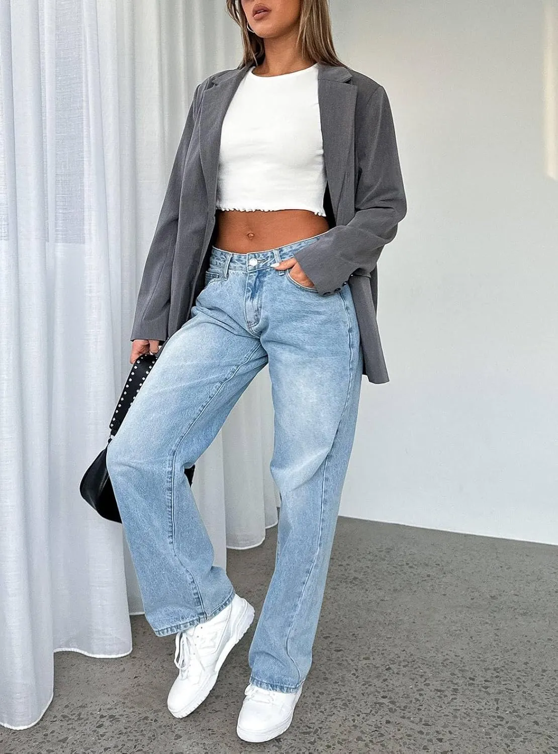 Women Y2k Low Rise Baggy Jeans Vintage Boyfriend Loose Fit Straight Wide Leg Jeans Casual Long Denim Pants
