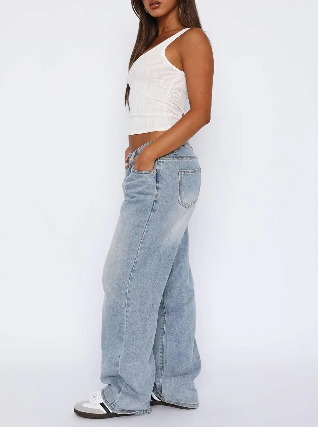 Women Y2k Low Rise Baggy Jeans Vintage Boyfriend Loose Fit Straight Wide Leg Jeans Casual Long Denim Pants