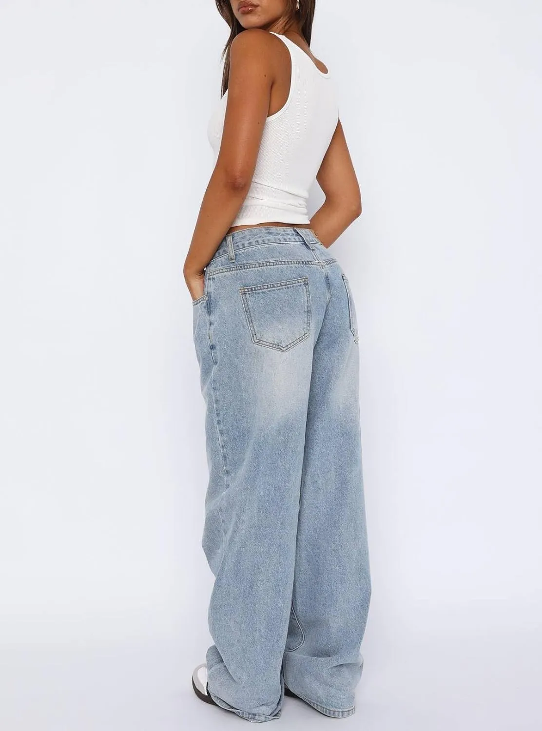 Women Y2k Low Rise Baggy Jeans Vintage Boyfriend Loose Fit Straight Wide Leg Jeans Casual Long Denim Pants