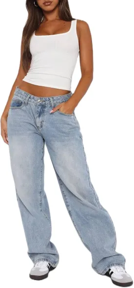 Women Y2k Low Rise Baggy Jeans Vintage Boyfriend Loose Fit Straight Wide Leg Jeans Casual Long Denim Pants