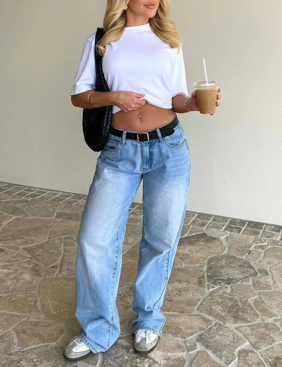 Women Y2k Low Rise Baggy Jeans Vintage Boyfriend Loose Fit Straight Wide Leg Jeans Casual Long Denim Pants