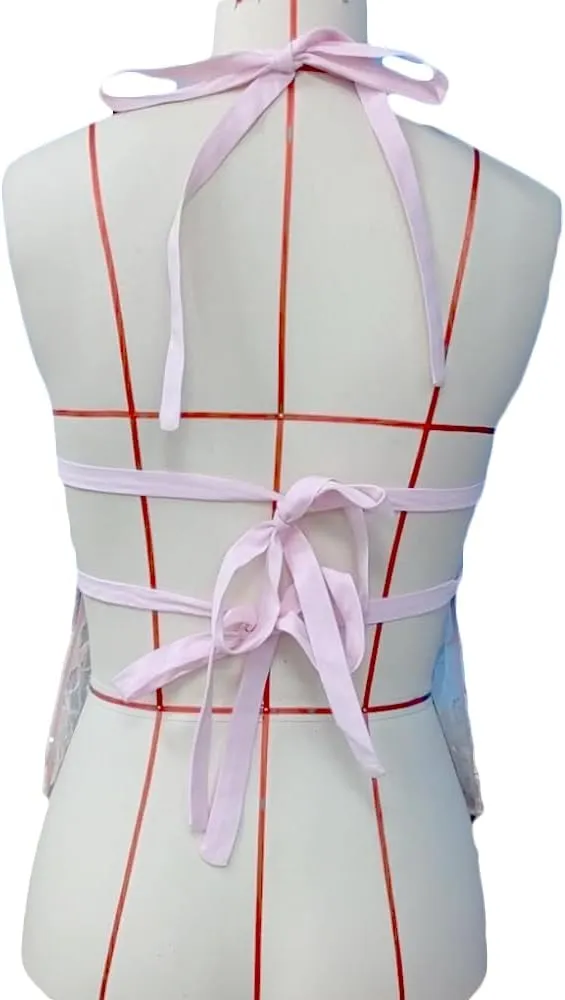 Women Y2K Sequin Lace Camisole Coquette V Neck Tie Up Halter Cami Crop Top Summer Beach Vacation Backless Tank Top