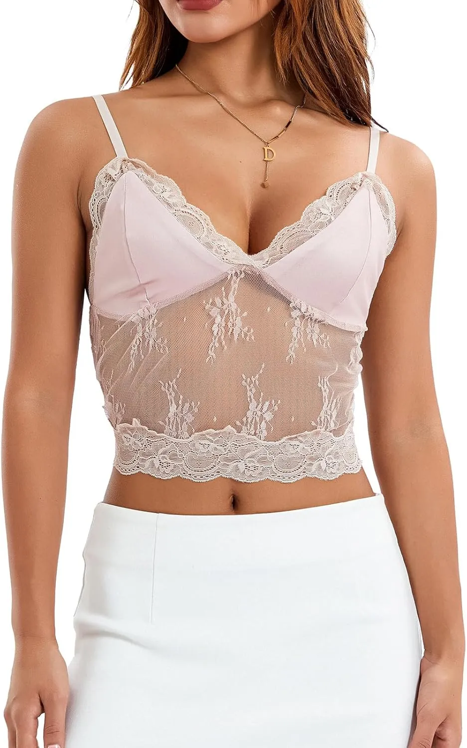 Women Y2k Spaghetti Strap Camisole Crop Top Mesh See Through Slim Fit Tank Top Going Out Shirt Vest Tops Streetwear