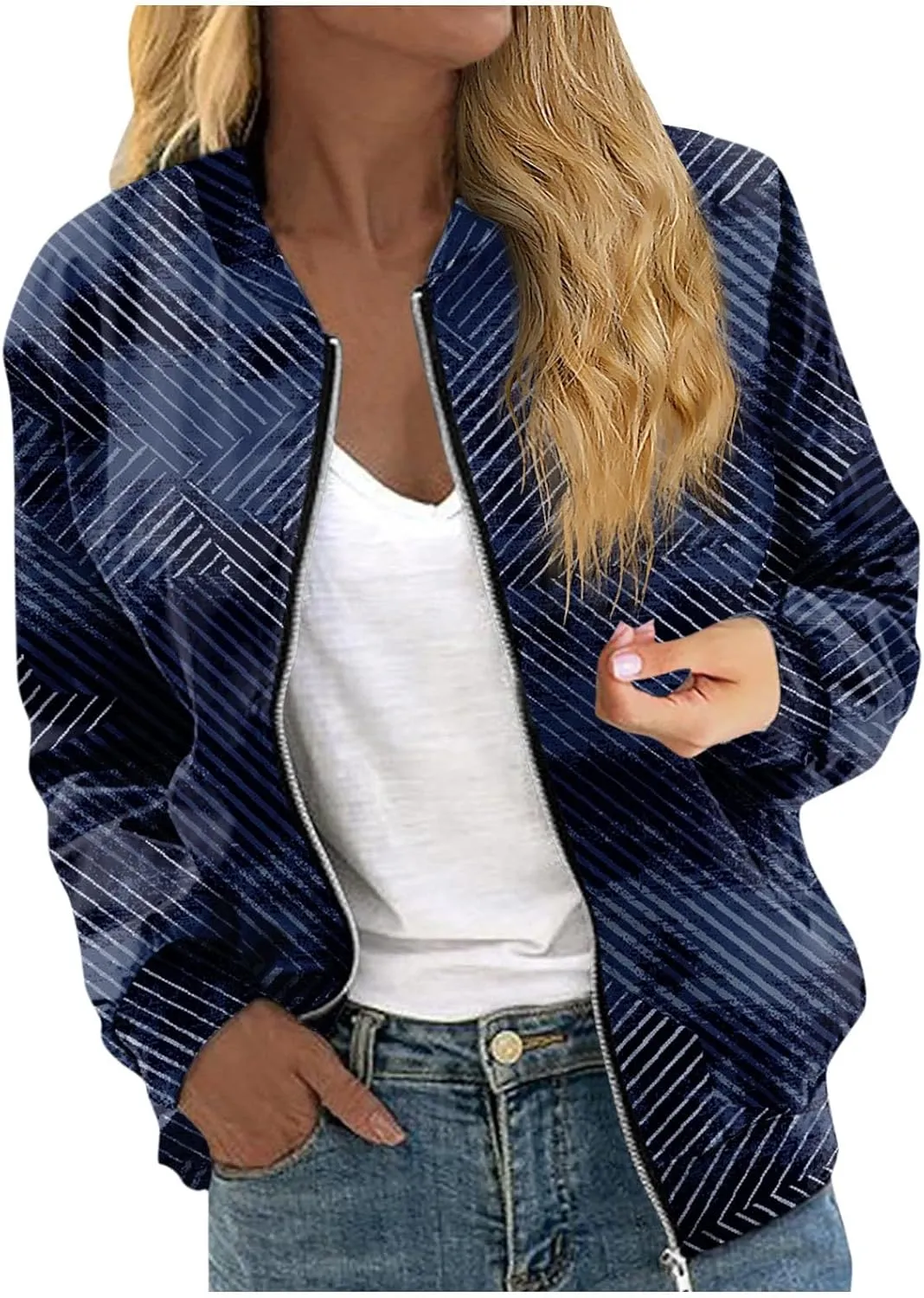 Women's Casual Bomber Jacket Lightweight Windbreaker Jackets Long Sleeve Windproof Spring Fall Jackets with Pockets