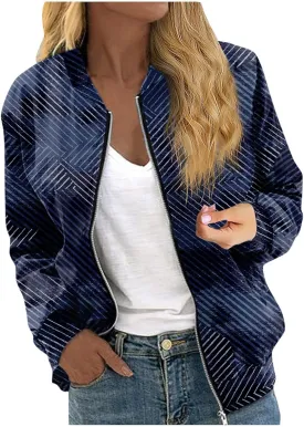 Women's Casual Bomber Jacket Lightweight Windbreaker Jackets Long Sleeve Windproof Spring Fall Jackets with Pockets