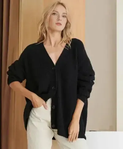 Womens Casual Cashmere Cardigan With V-Neck