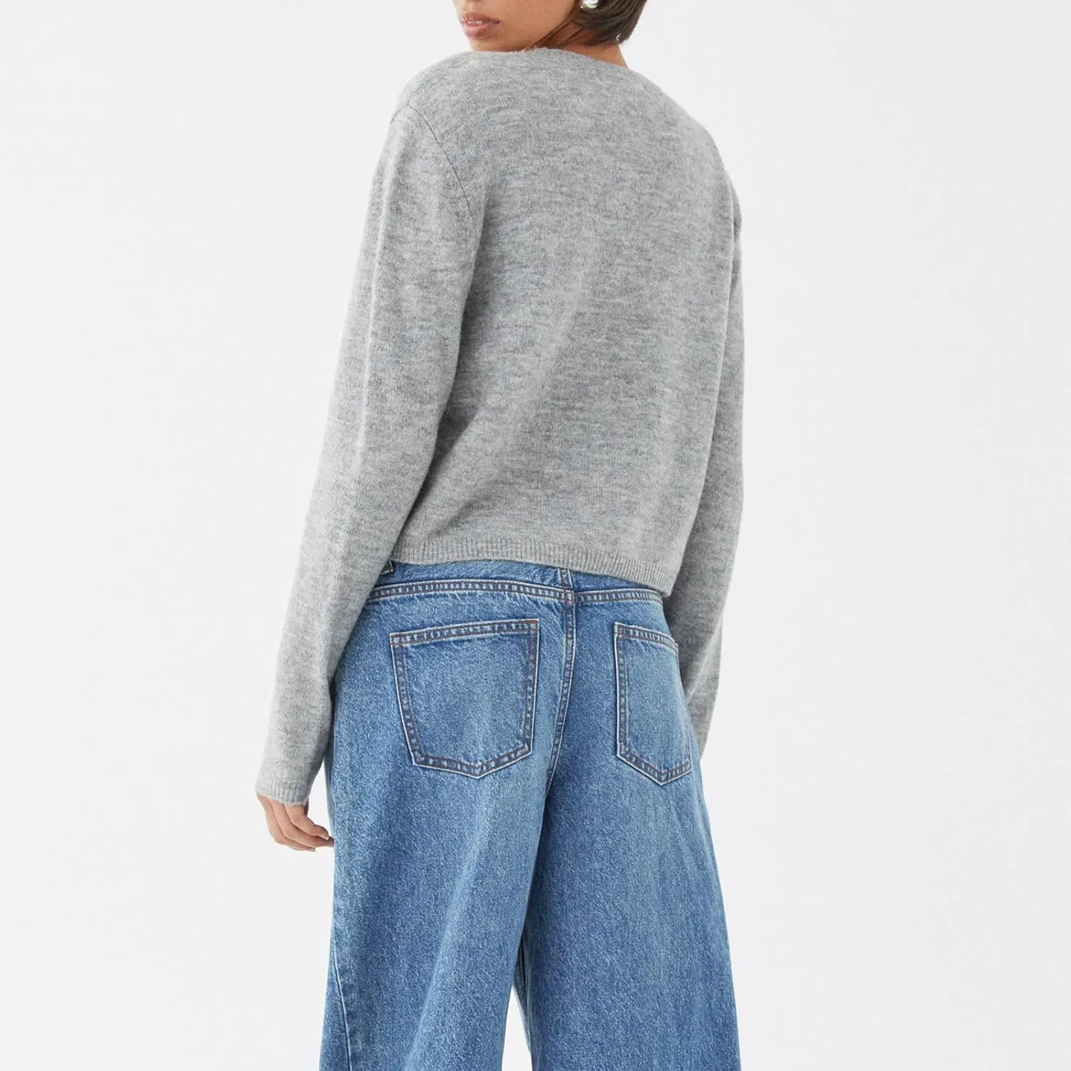 Women's Casual Crop Knit Cardigan Y2K Open Front Button Down Crop Sweater Cardigan Crew Neck Fall Tops Streetwear