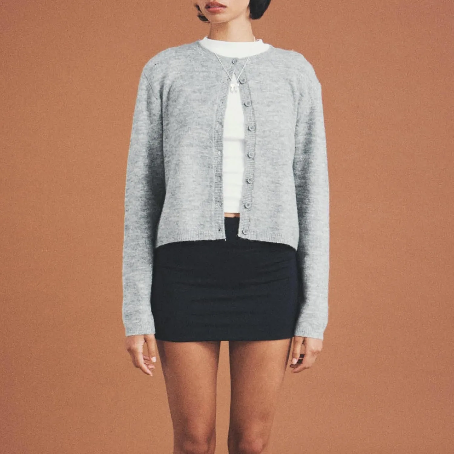 Women's Casual Crop Knit Cardigan Y2K Open Front Button Down Crop Sweater Cardigan Crew Neck Fall Tops Streetwear