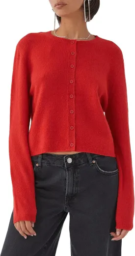 Women's Casual Crop Knit Cardigan Y2K Open Front Button Down Crop Sweater Cardigan Crew Neck Fall Tops Streetwear