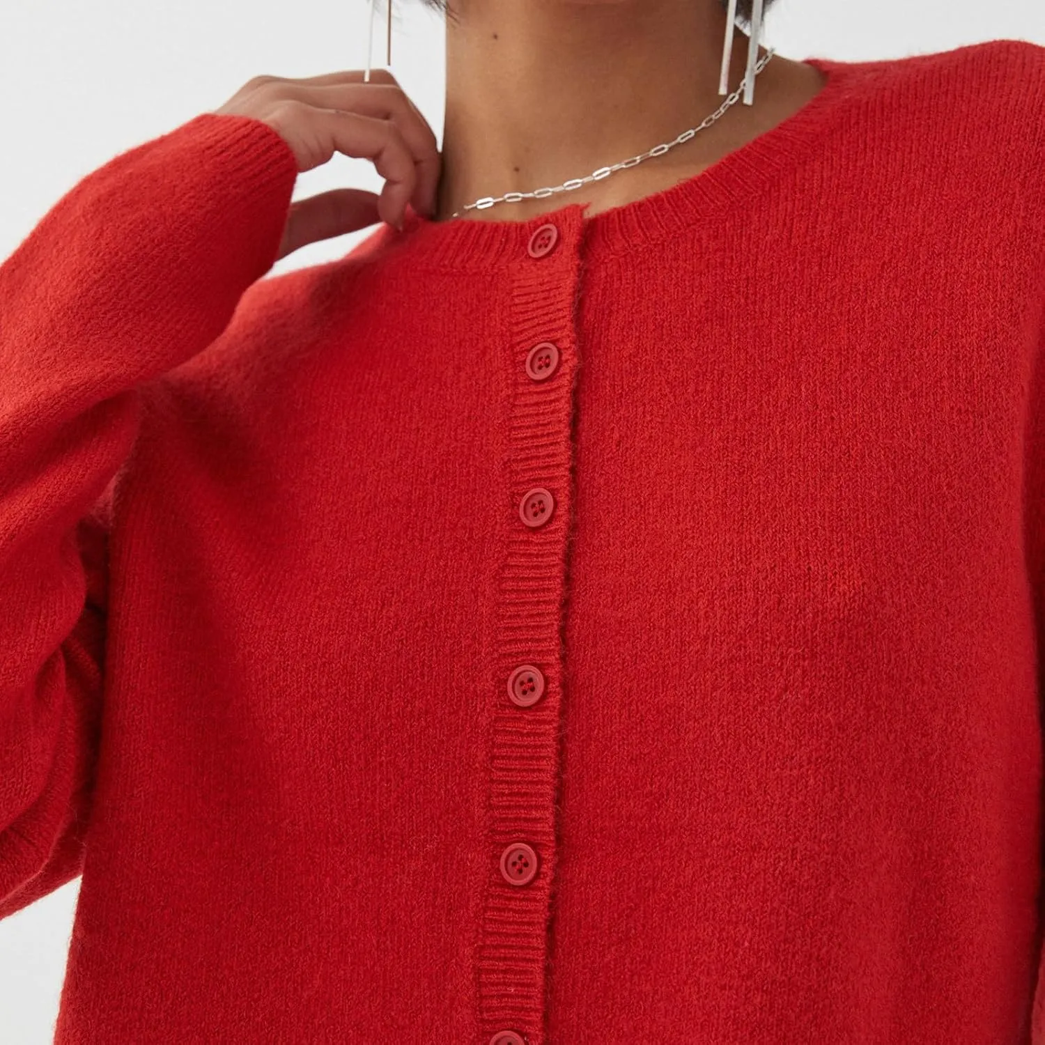 Women's Casual Crop Knit Cardigan Y2K Open Front Button Down Crop Sweater Cardigan Crew Neck Fall Tops Streetwear