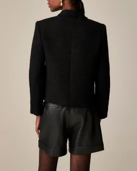 Womens Cropped Tweed Jackets Collarless Button Down Business Blazer Casual Outfits with Pockets