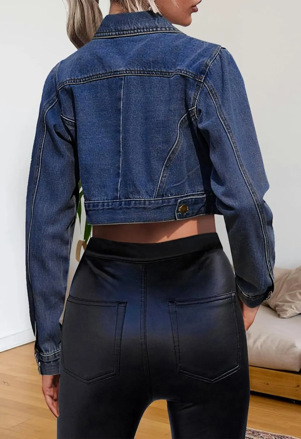 Women's Denim Jackets Cropped Jean Jacket Long Sleeve Casual Button Down Crop Jean Jacket