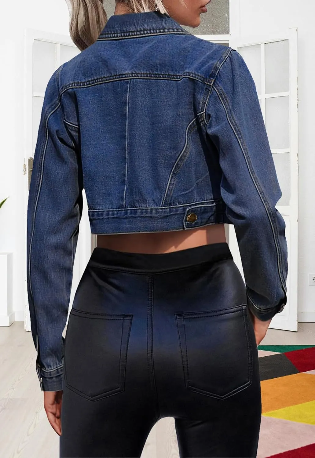 Women's Denim Jackets Cropped Jean Jacket Long Sleeve Casual Button Down Crop Jean Jacket