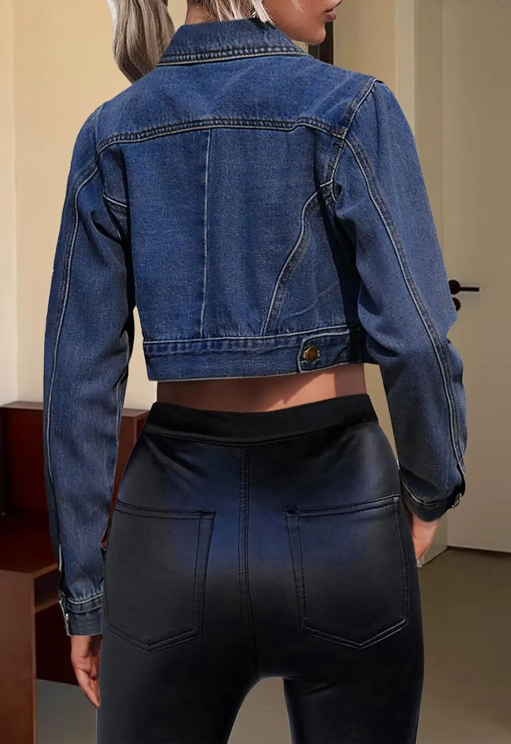 Women's Denim Jackets Cropped Jean Jacket Long Sleeve Casual Button Down Crop Jean Jacket