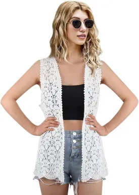 Women's Sleeveless Open Front Cardigan Vest Lightweight Cool Crochet Cardigans for Women