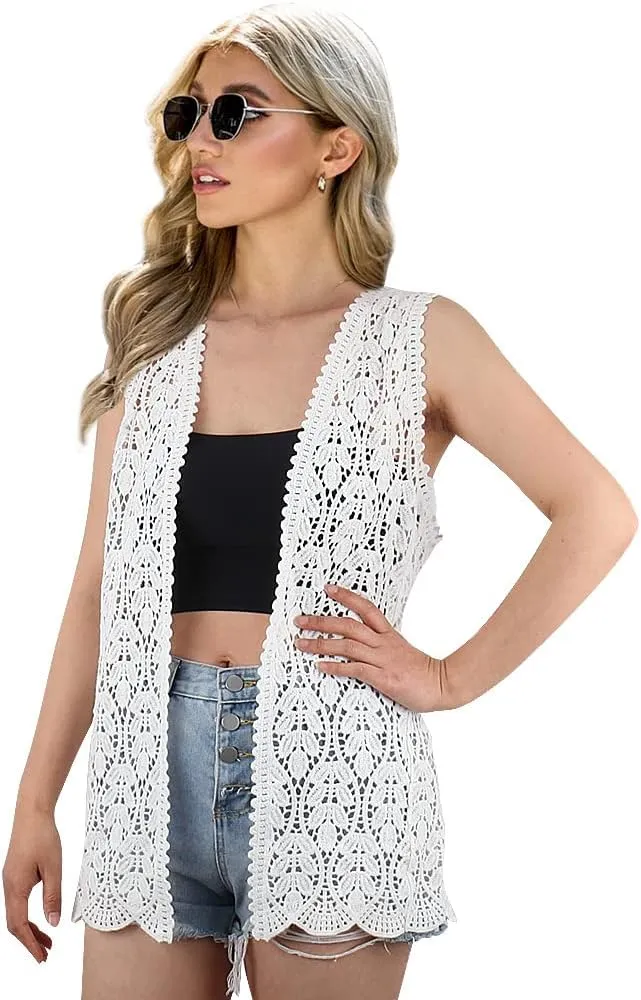 Women's Sleeveless Open Front Cardigan Vest Lightweight Cool Crochet Cardigans for Women