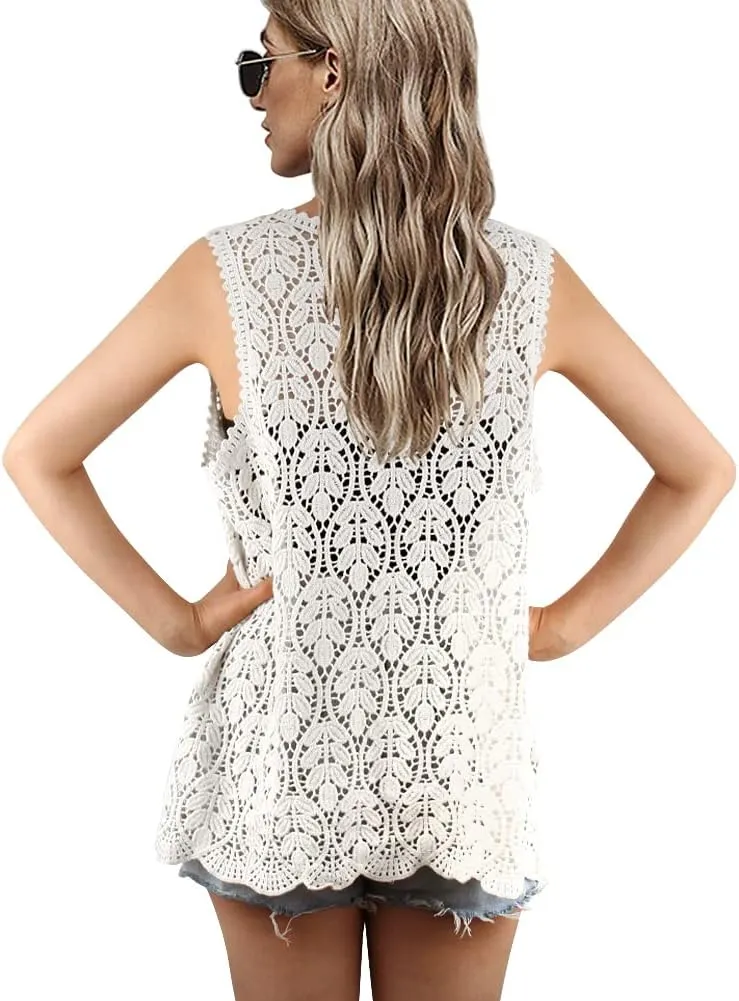 Women's Sleeveless Open Front Cardigan Vest Lightweight Cool Crochet Cardigans for Women