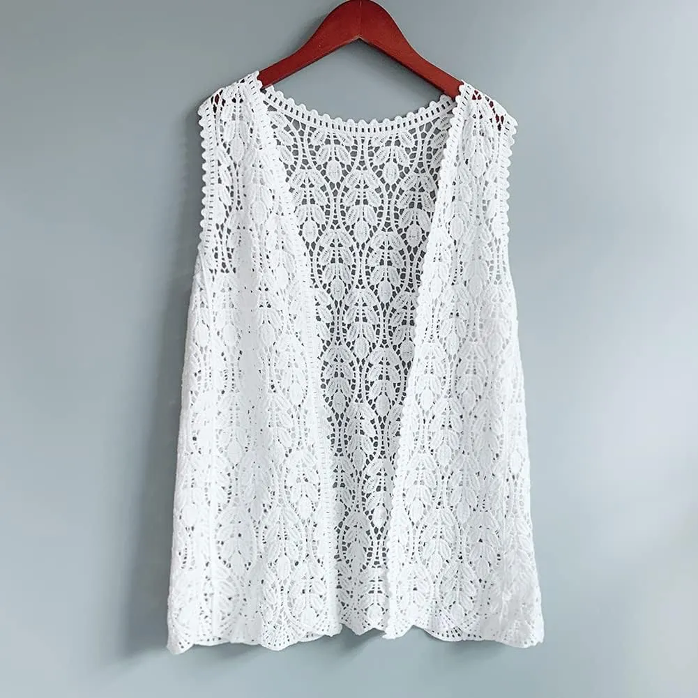 Women's Sleeveless Open Front Cardigan Vest Lightweight Cool Crochet Cardigans for Women