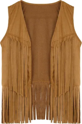 Womens Tassel Fringe Vest Sleeveless Western Cowgirl Vest 70s Costume Tops Hippie Jacket for Halloween