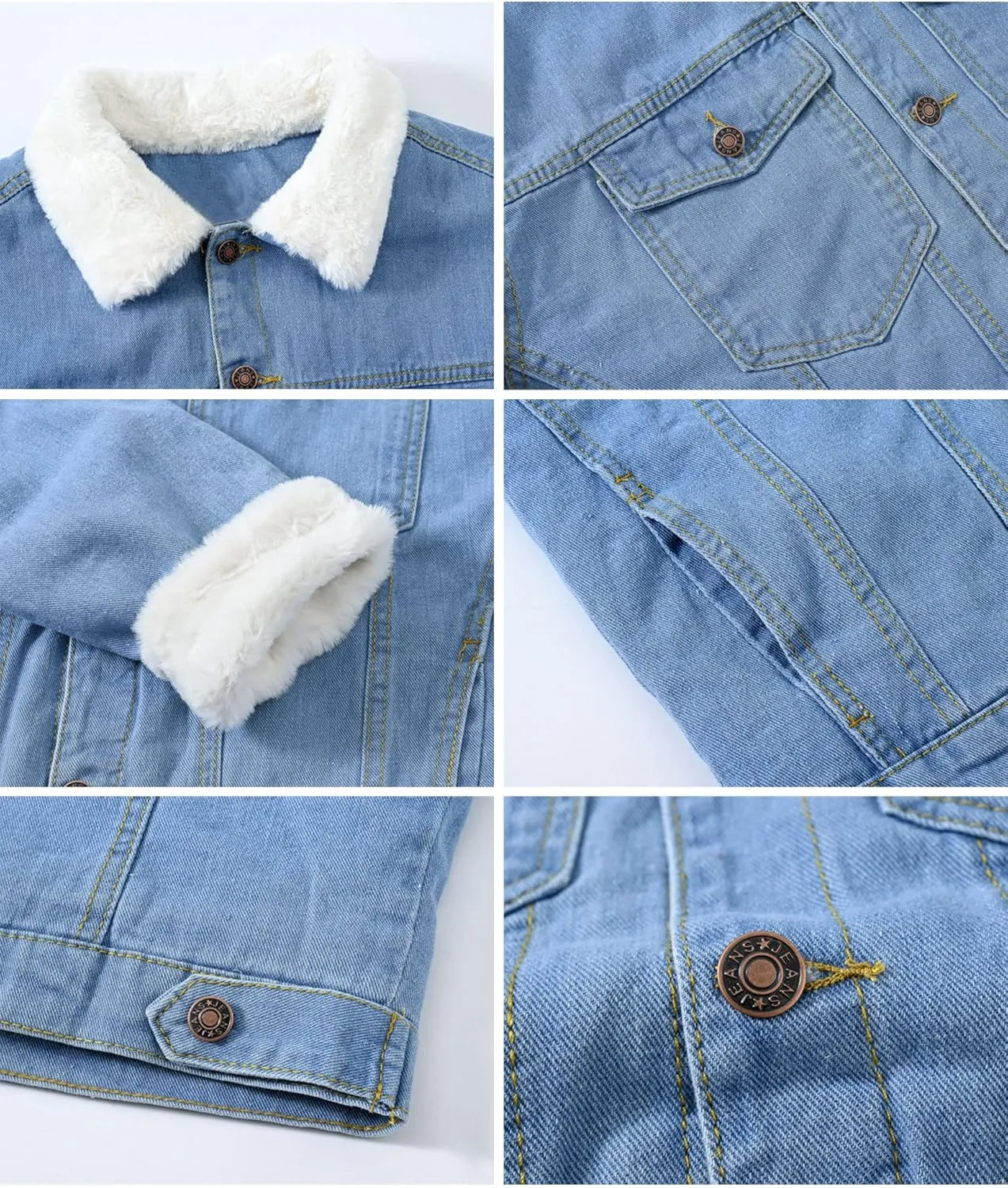 Womens Winter Warm Loose Boyfriend Oversized Fleece Lining Denim Jean Parka Jacket Coat