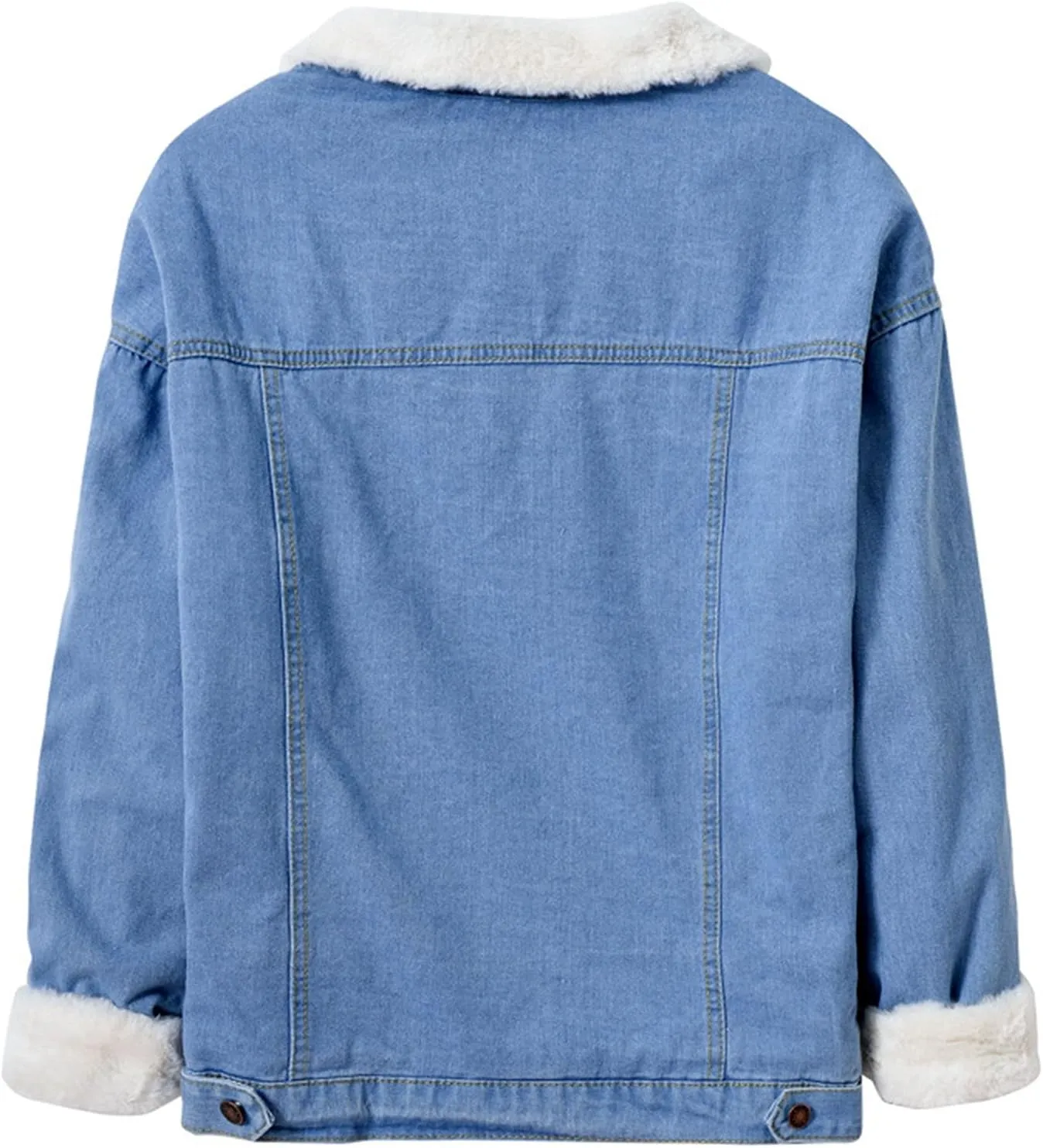 Womens Winter Warm Loose Boyfriend Oversized Fleece Lining Denim Jean Parka Jacket Coat