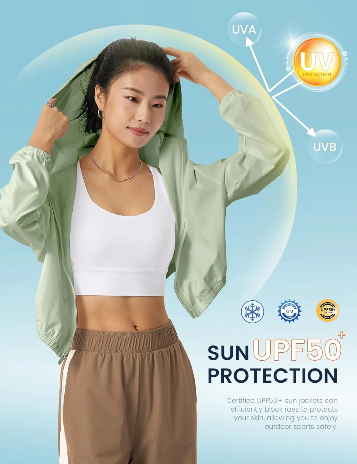 Wyeysyt Women's UPF 50  UV Sun Protection Cropped Jackets Athletic Running Workout Zip Up Hoodie Outdoor Jackets