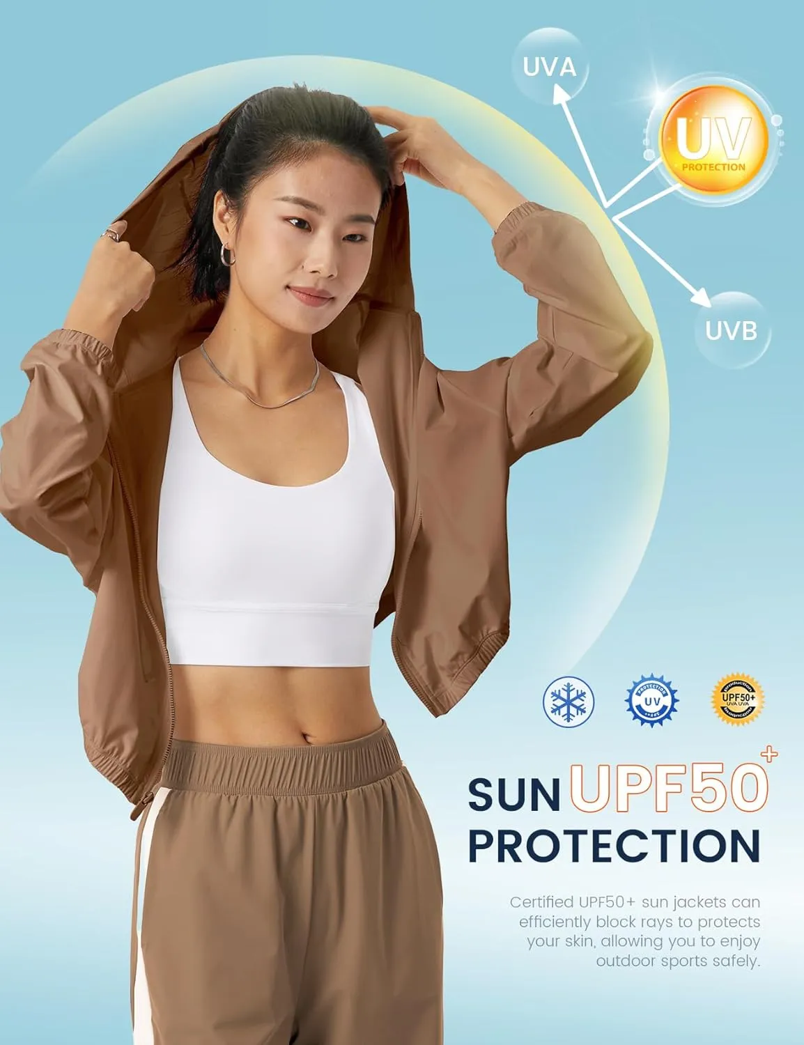 Wyeysyt Women's UPF 50  UV Sun Protection Cropped Jackets Athletic Running Workout Zip Up Hoodie Outdoor Jackets