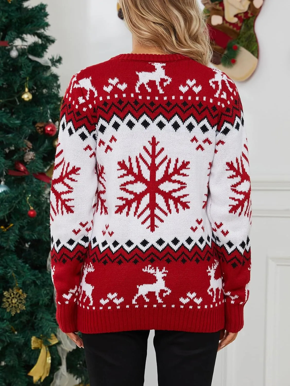 YIJIU Ugly Christmas Sweaters for Women Holiday Funny Novelty Reindeer Long Sleeve Knitted Pullover Sweater Top