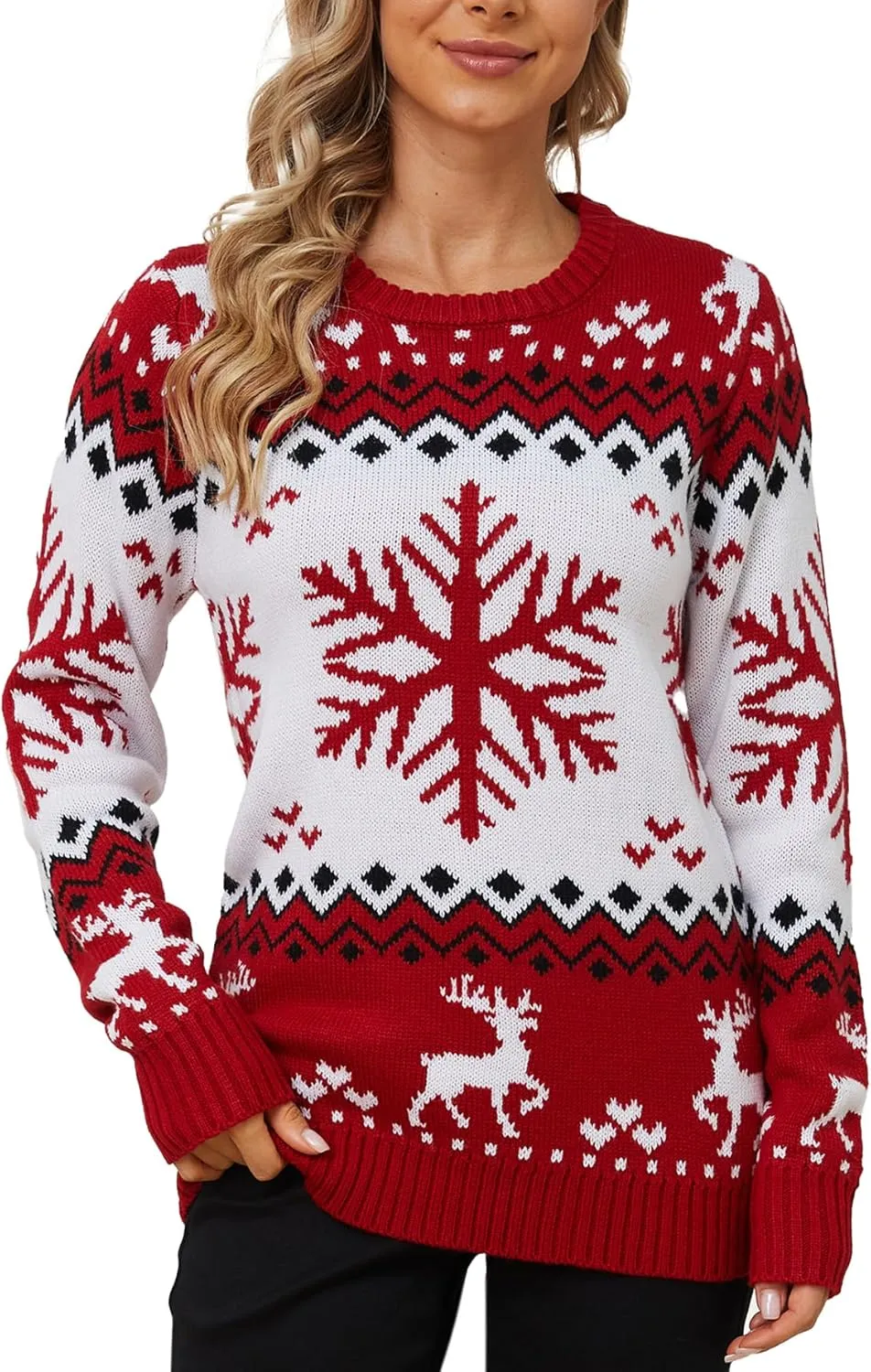 YIJIU Ugly Christmas Sweaters for Women Holiday Funny Novelty Reindeer Long Sleeve Knitted Pullover Sweater Top