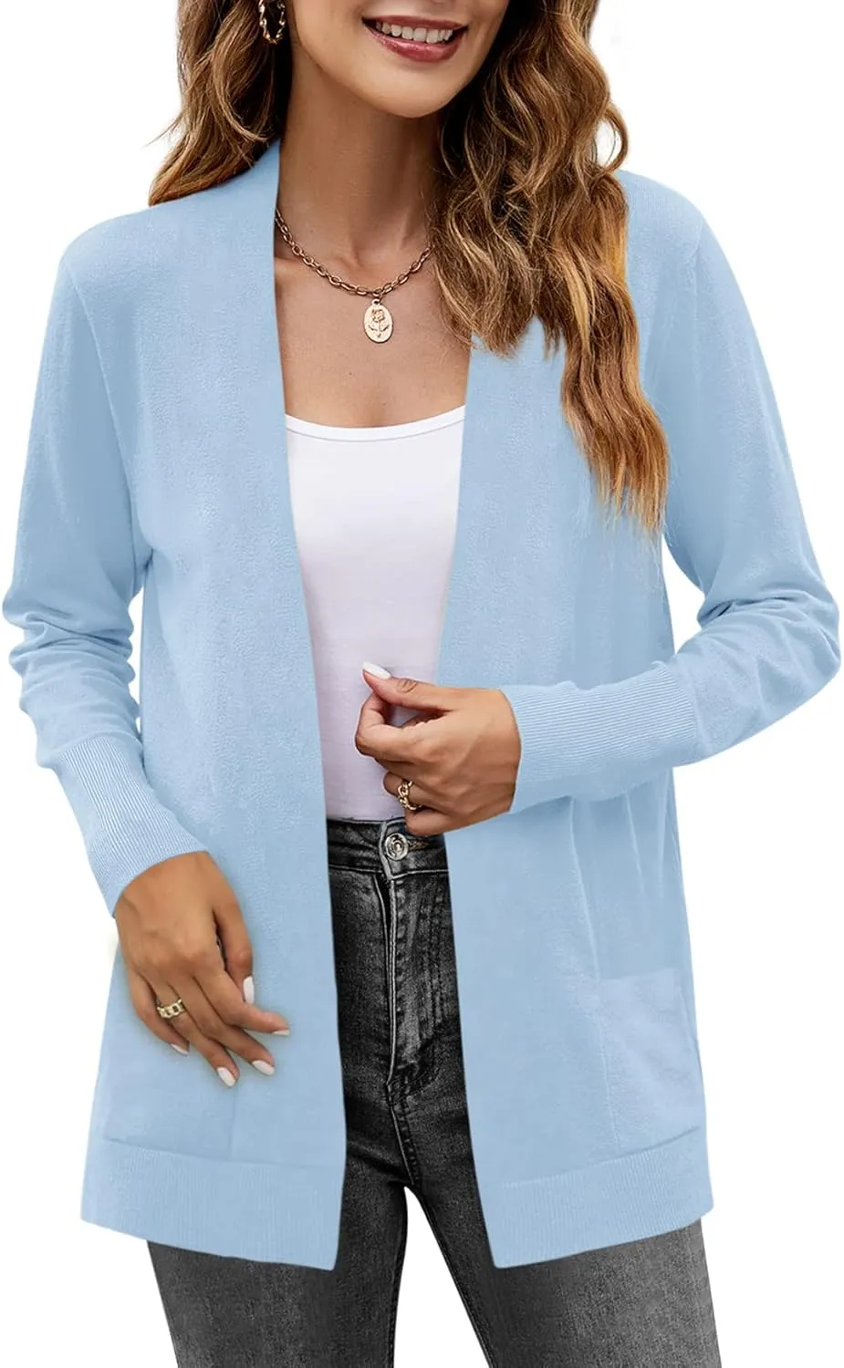 Yousify Womens Cardigan Sweater Long Sleeve Open Front Knit Cardigan Sweater with Pockets