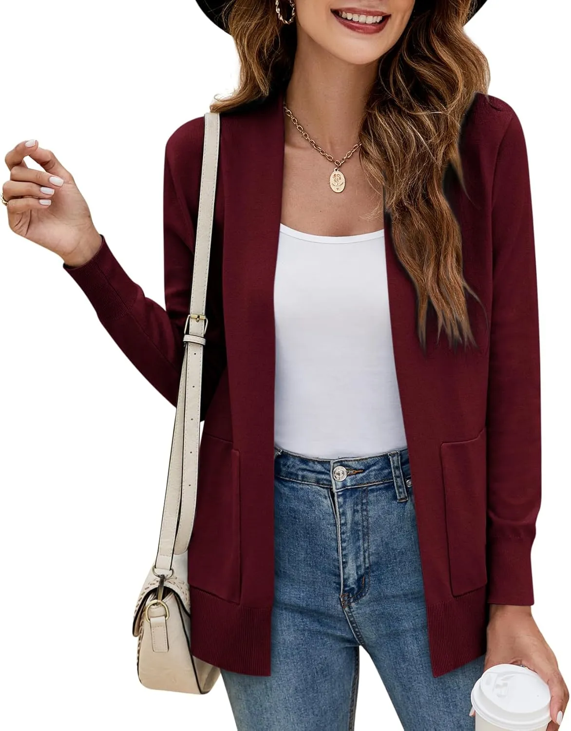 Yousify Womens Cardigan Sweater Long Sleeve Open Front Knit Cardigan Sweater with Pockets