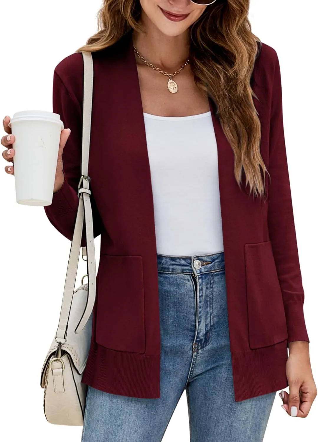 Yousify Womens Cardigan Sweater Long Sleeve Open Front Knit Cardigan Sweater with Pockets